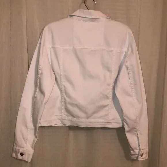 MK L White with Gold Tone Buttons Crop Denim Jacket - Picture 3 of 12